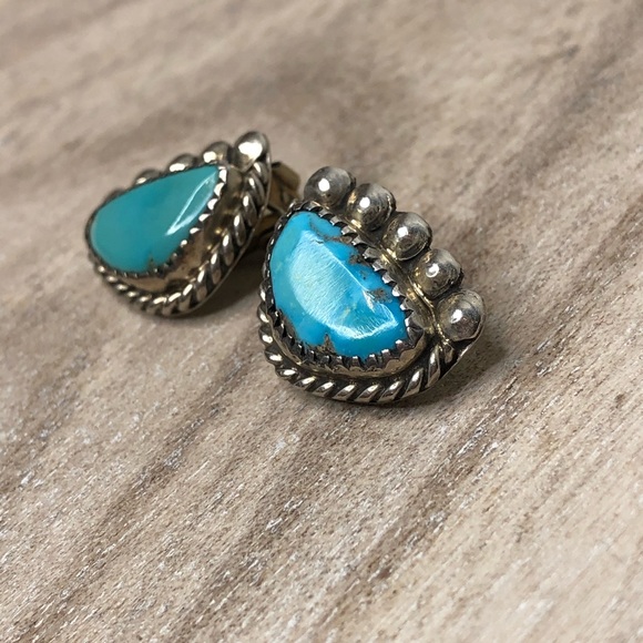 Vintage clip on Sterling Silve &turquoise earrings - Picture 3 of 8
